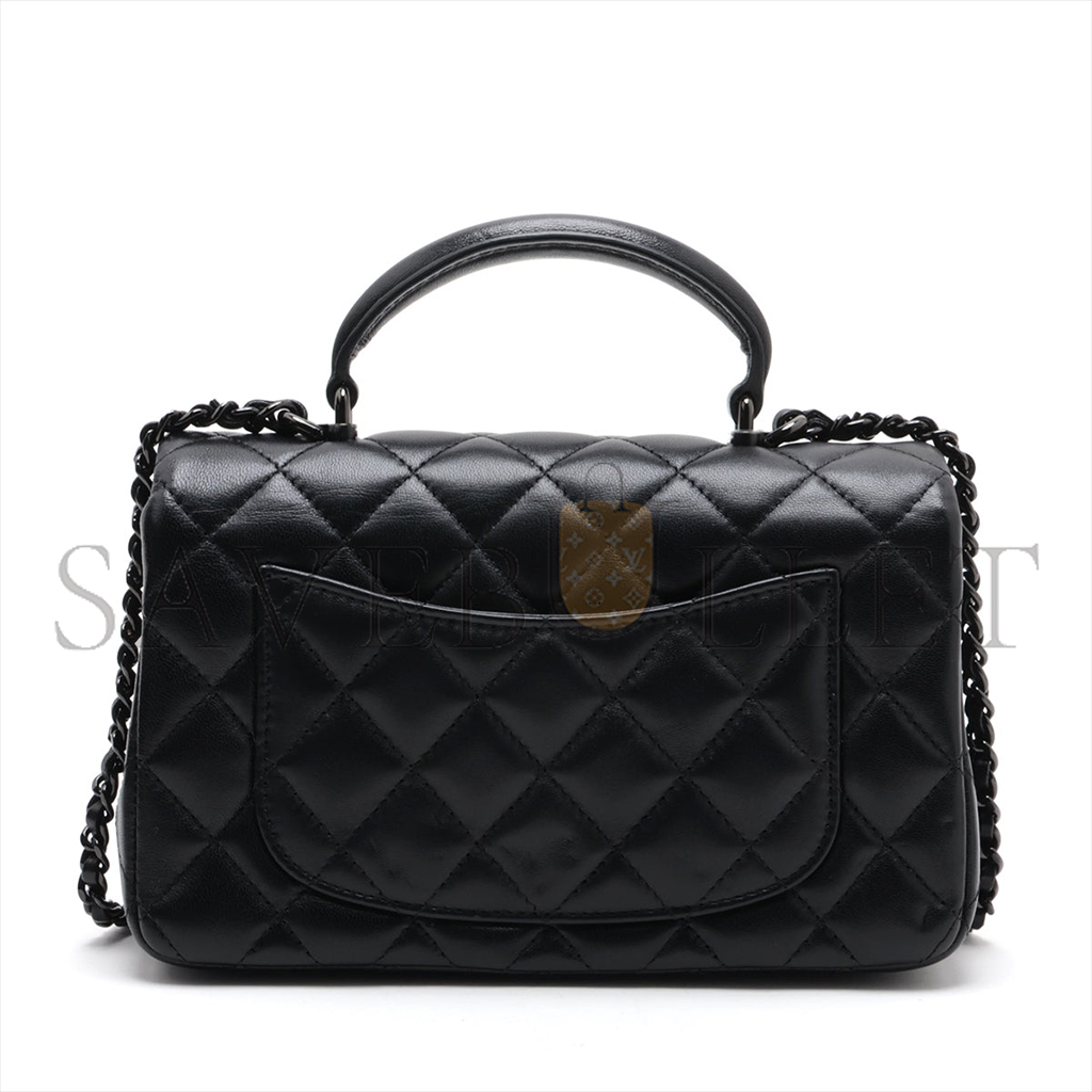 Ch*el lambskin quilted mini top handle rectangular flap so black as2431 (20*12*6cm)
